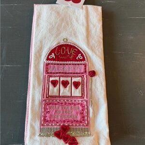 Valentine’s Day Love Wins Embroidered Hand Towel - Pink and Red